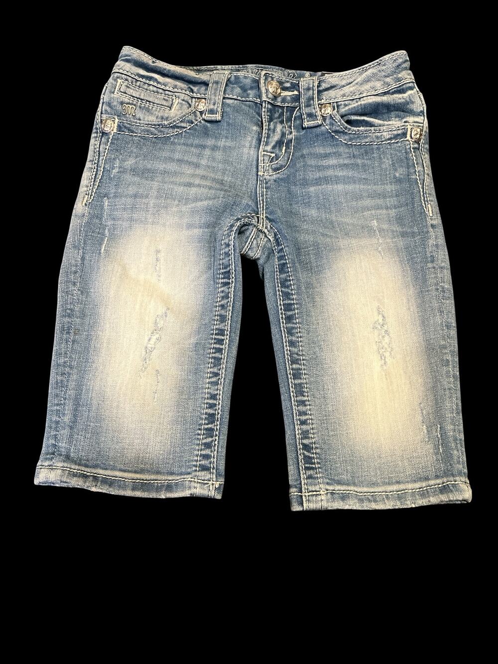 Miss Me Denim Shirts/Bermuda-Girls-12-Embroidered-Rhinestones-White leather-1156